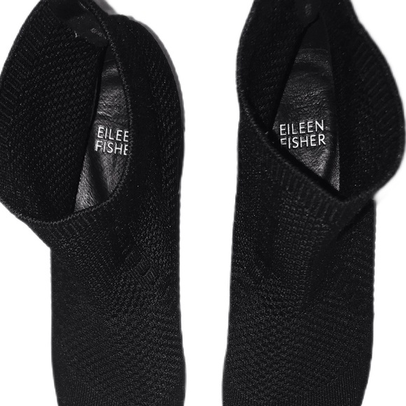 Eileen Fisher Black Purl Pointy Toe Slip-on Ankle Boot 8 Stretch Knit Block Heel - Picture 11 of 13